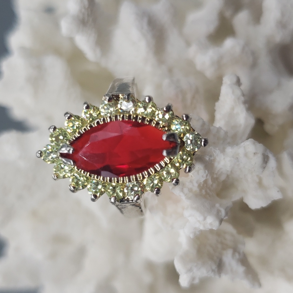 Red Siam and Peridot Ring